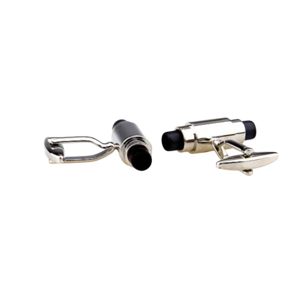 Black/Char Reflective and Silver Tubular Opal Cuff Links