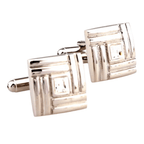 Silver Geometric Crystal Square Cuff Links