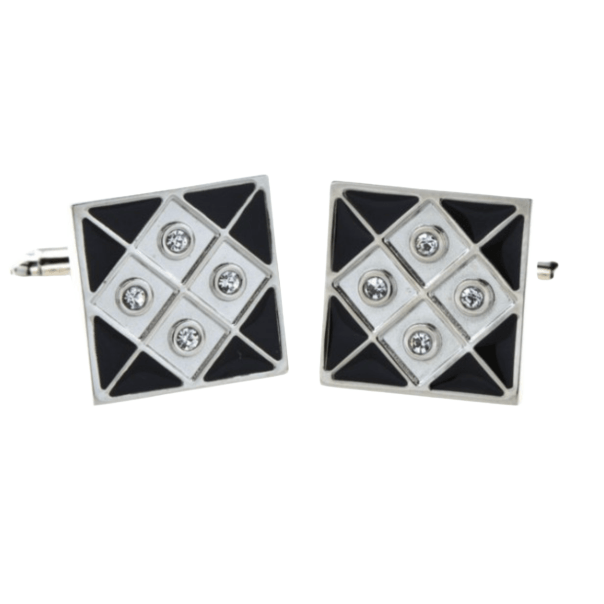 Silver/Black Grid Crystal Square Cuff Links