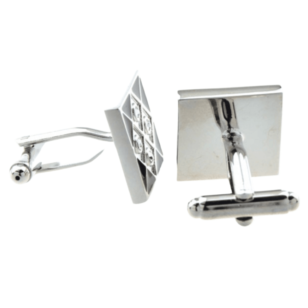 Silver/Black Grid Crystal Square Cuff Links