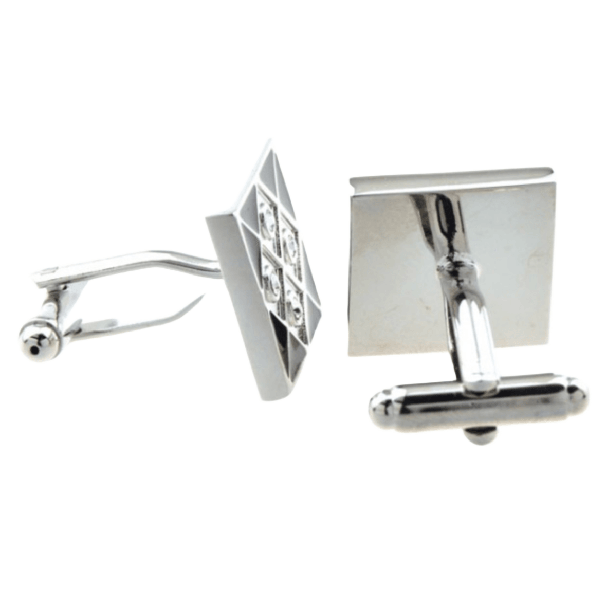Silver/Black Grid Crystal Square Cuff Links