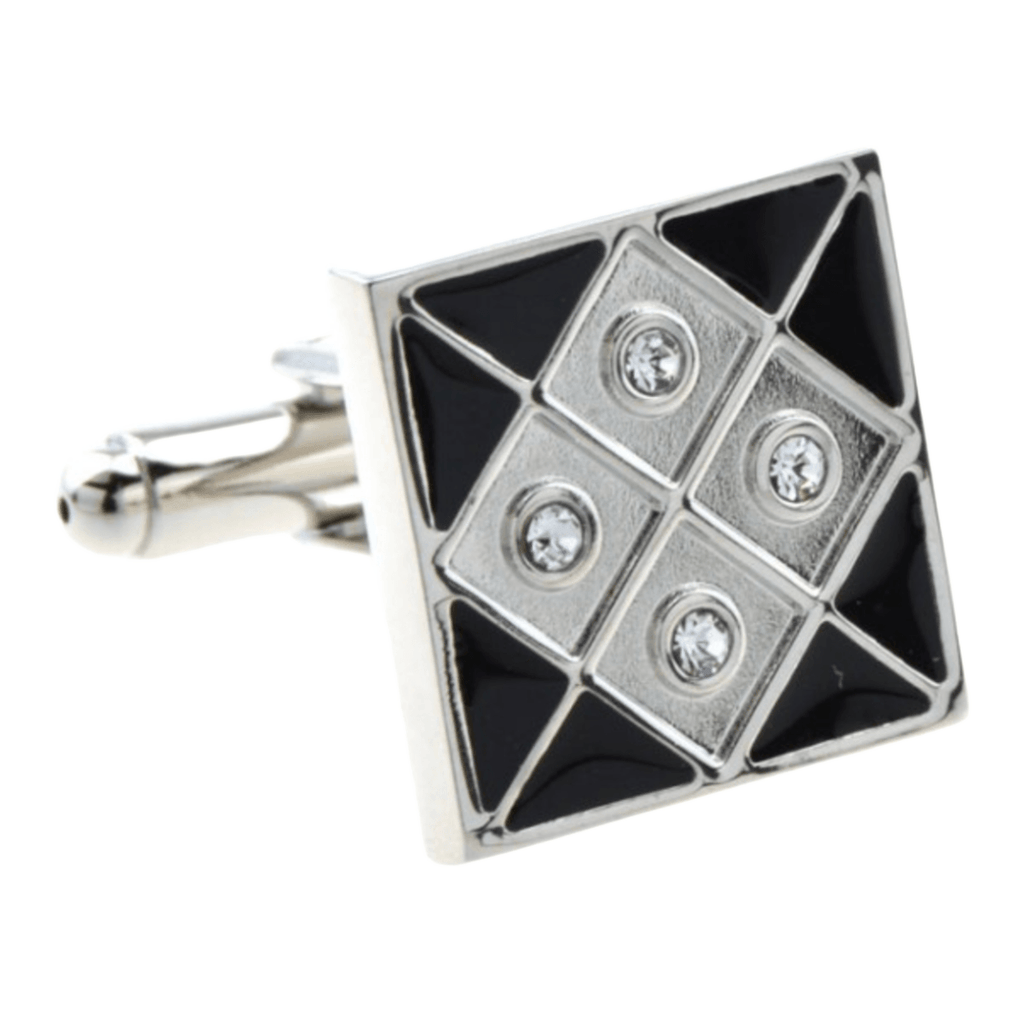 Silver/Black Grid Crystal Square Cuff Links