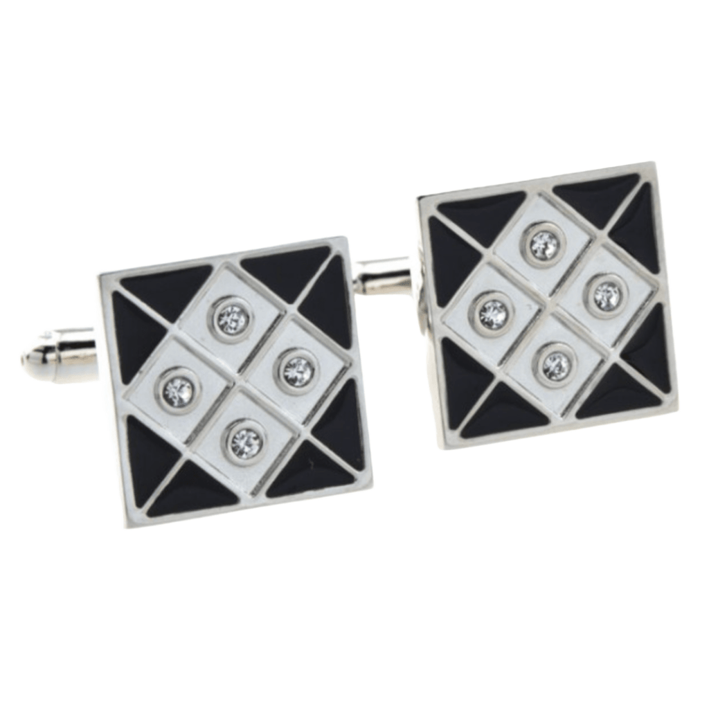 Silver/Black Grid Crystal Square Cuff Links