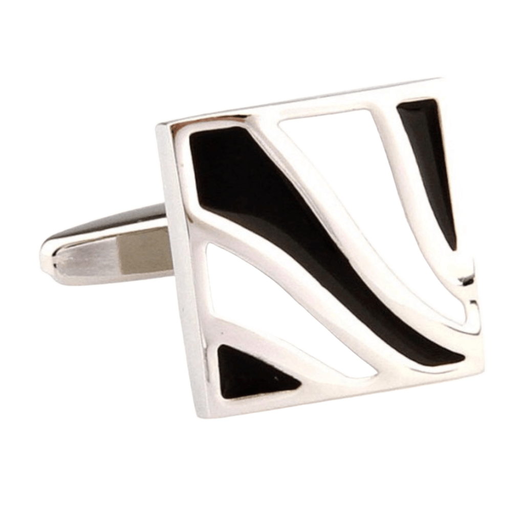 Silver/Black/White Wave Enamel Cuff Links