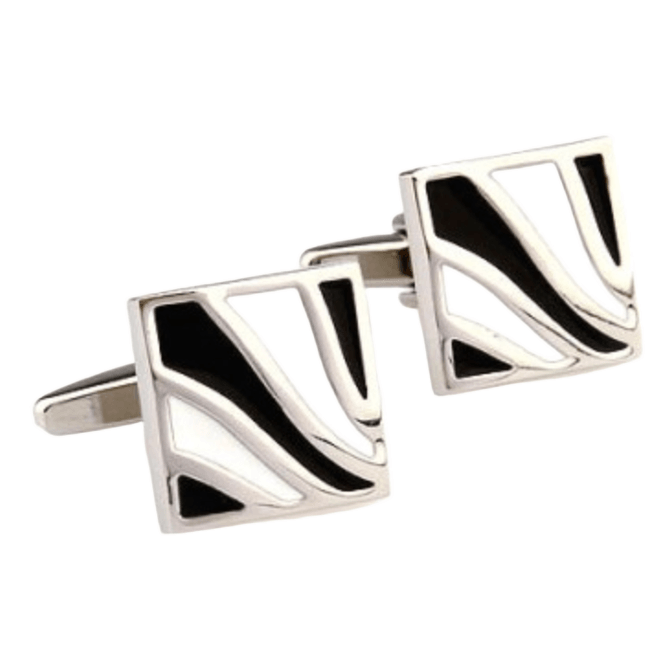Silver/Black/White Wave Enamel Cuff Links