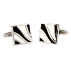 Silver/Black/White Wave Enamel Cuff Links