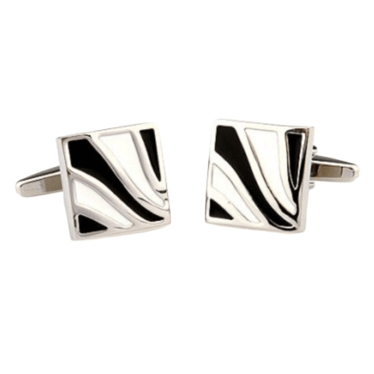 Silver/Black/White Wave Enamel Cuff Links