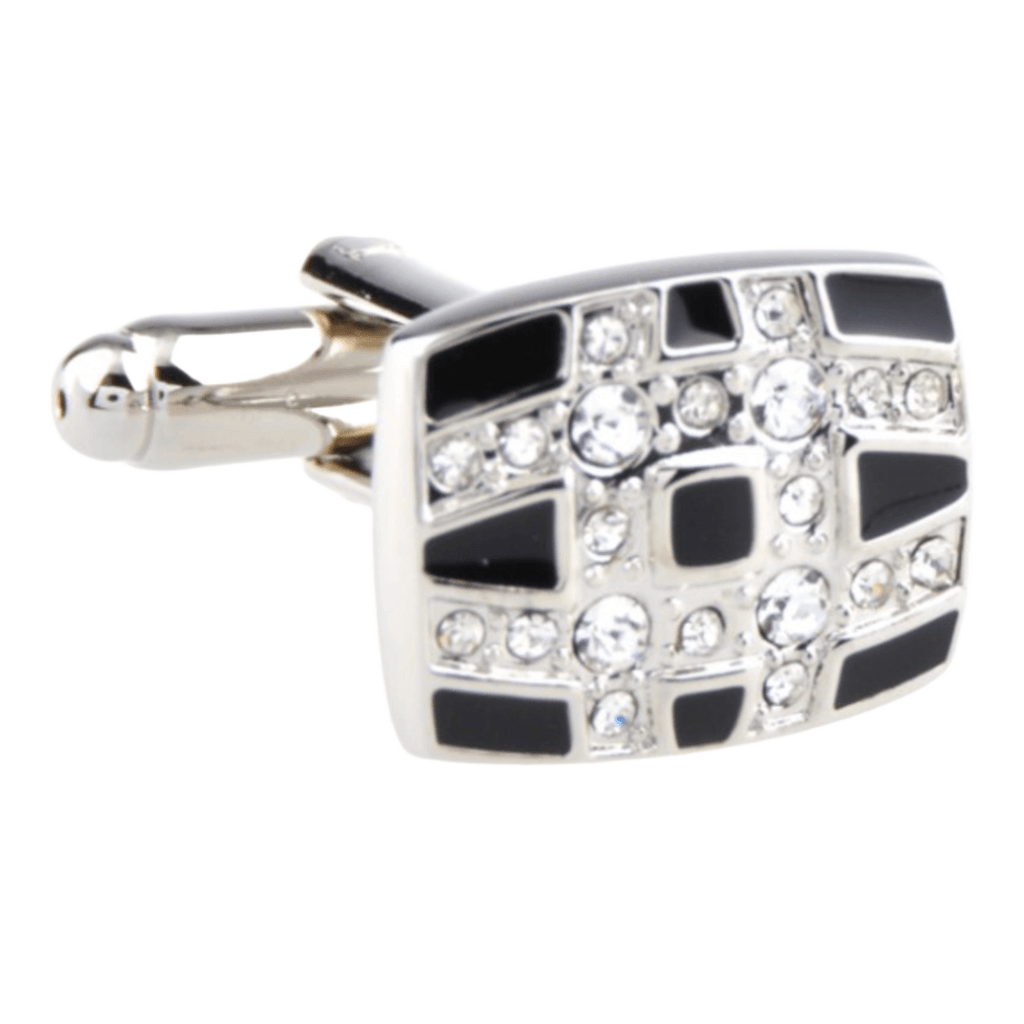 Silver/Black Crystal Rectangle Cuff Links