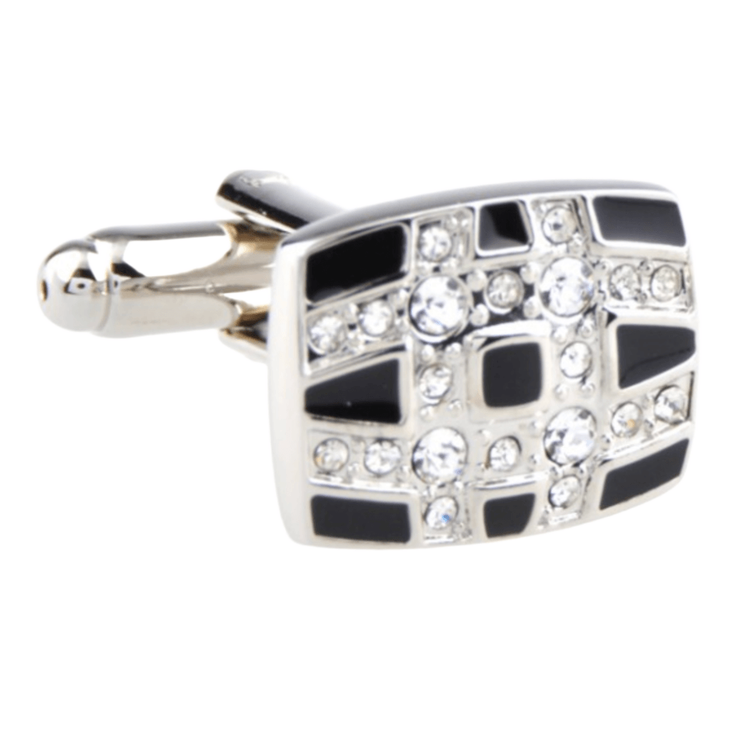 Silver/Black Crystal Rectangle Cuff Links