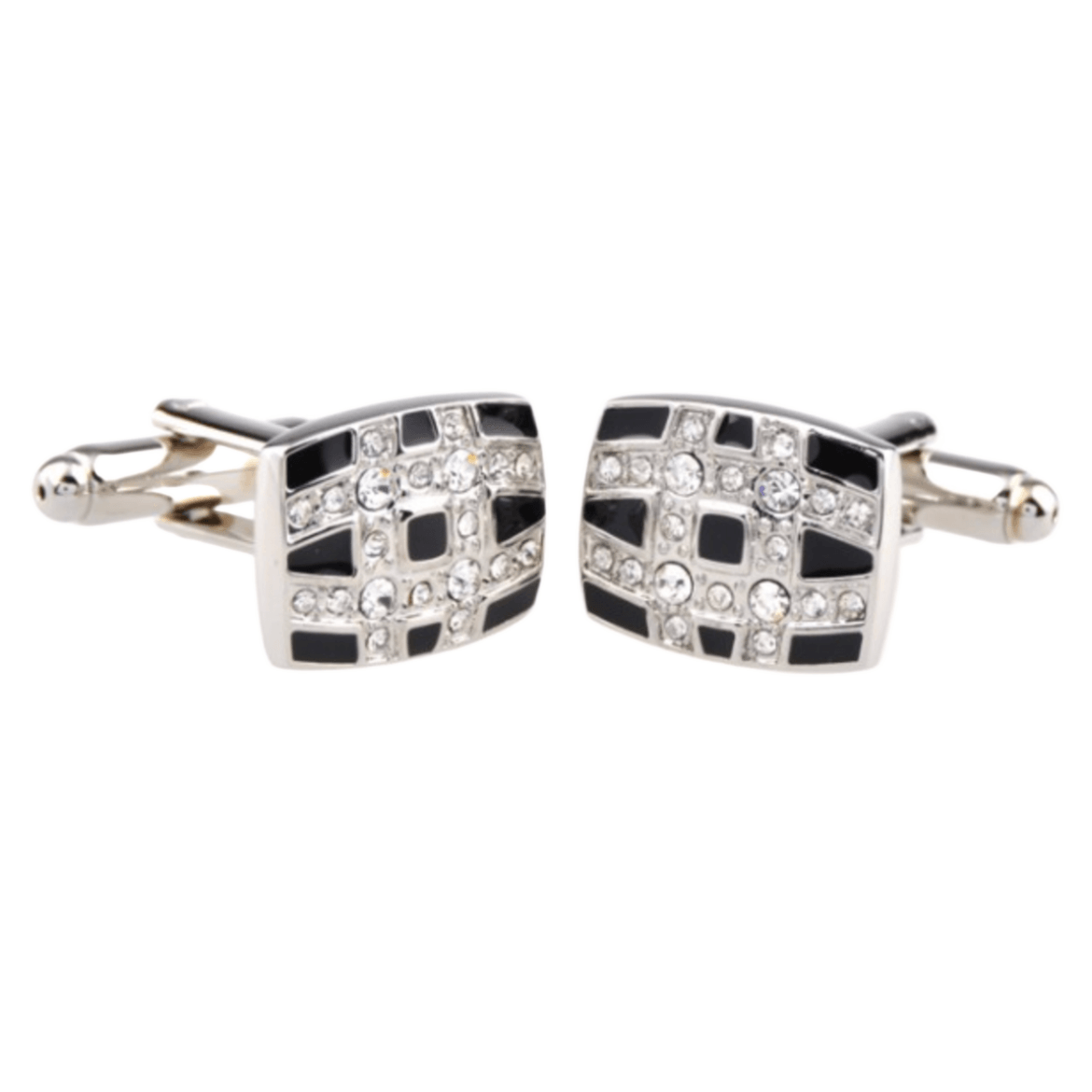 Silver/Black Crystal Rectangle Cuff Links
