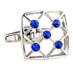 Silver/Blue Crystal Hollow Square Cuff Links