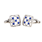 Silver/Blue Crystal Hollow Square Cuff Links