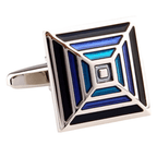 Silver/Black/Blue Pyramid Cuff Links