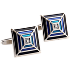Silver/Black/Blue Pyramid Cuff Links