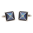 Silver/Black/Blue Pyramid Cuff Links