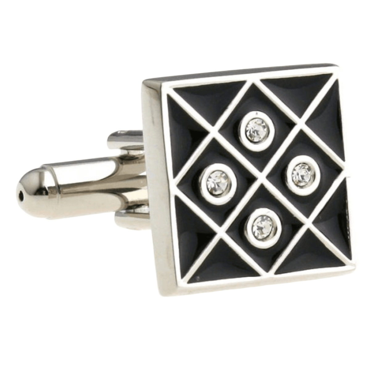 Silver/Black Crystal Gridded Cuff Links