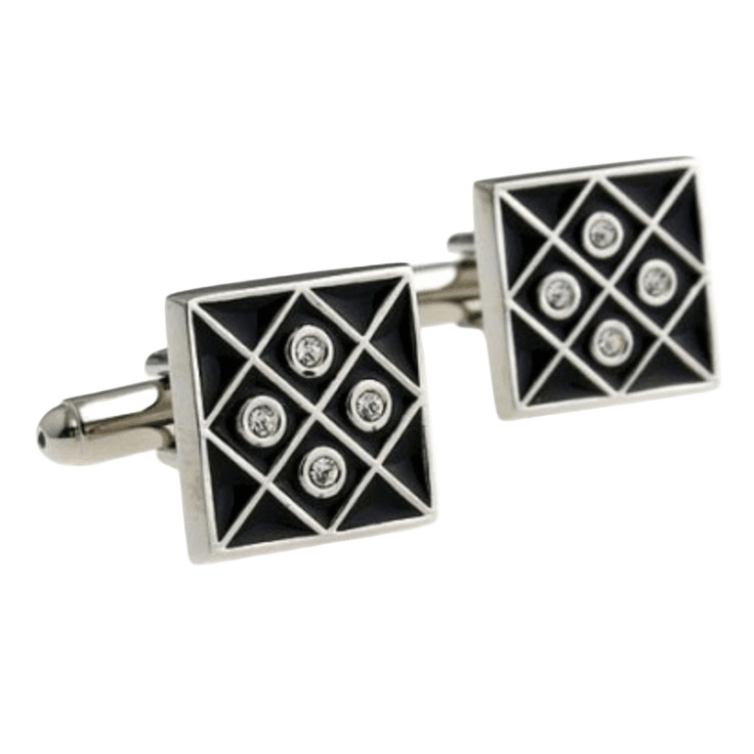 Silver/Black Crystal Gridded Cuff Links