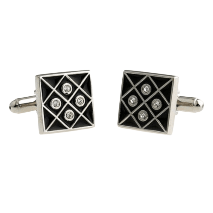 Silver/Black Crystal Gridded Cuff Links
