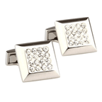 Silver Crystal Square Cuff Links