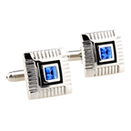 Silver/Black/Blue Crystal Square Cuff Links