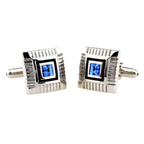 Silver/Black/Blue Crystal Square Cuff Links