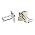 Silver/Black/Blue Crystal Square Cuff Links