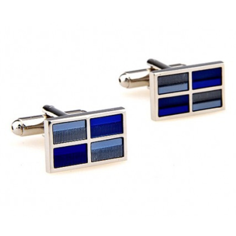 Silver/Blue Rectangle Cuff Links