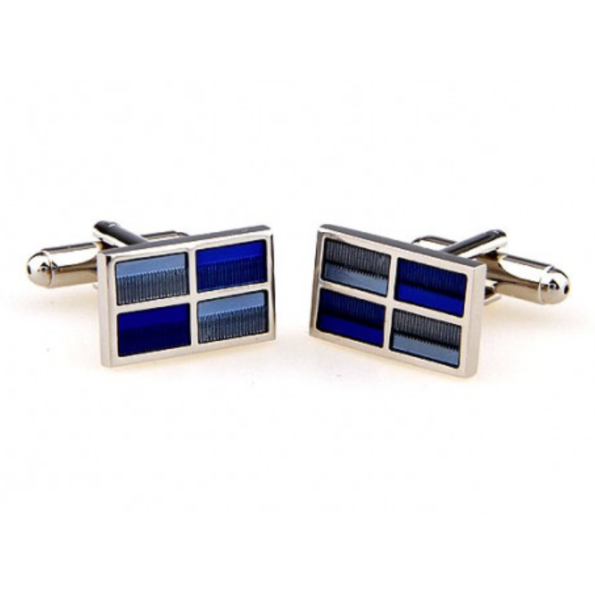 Silver/Blue Rectangle Cuff Links