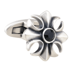 Silver/Black Vintage Crystal Flower Cuff Links
