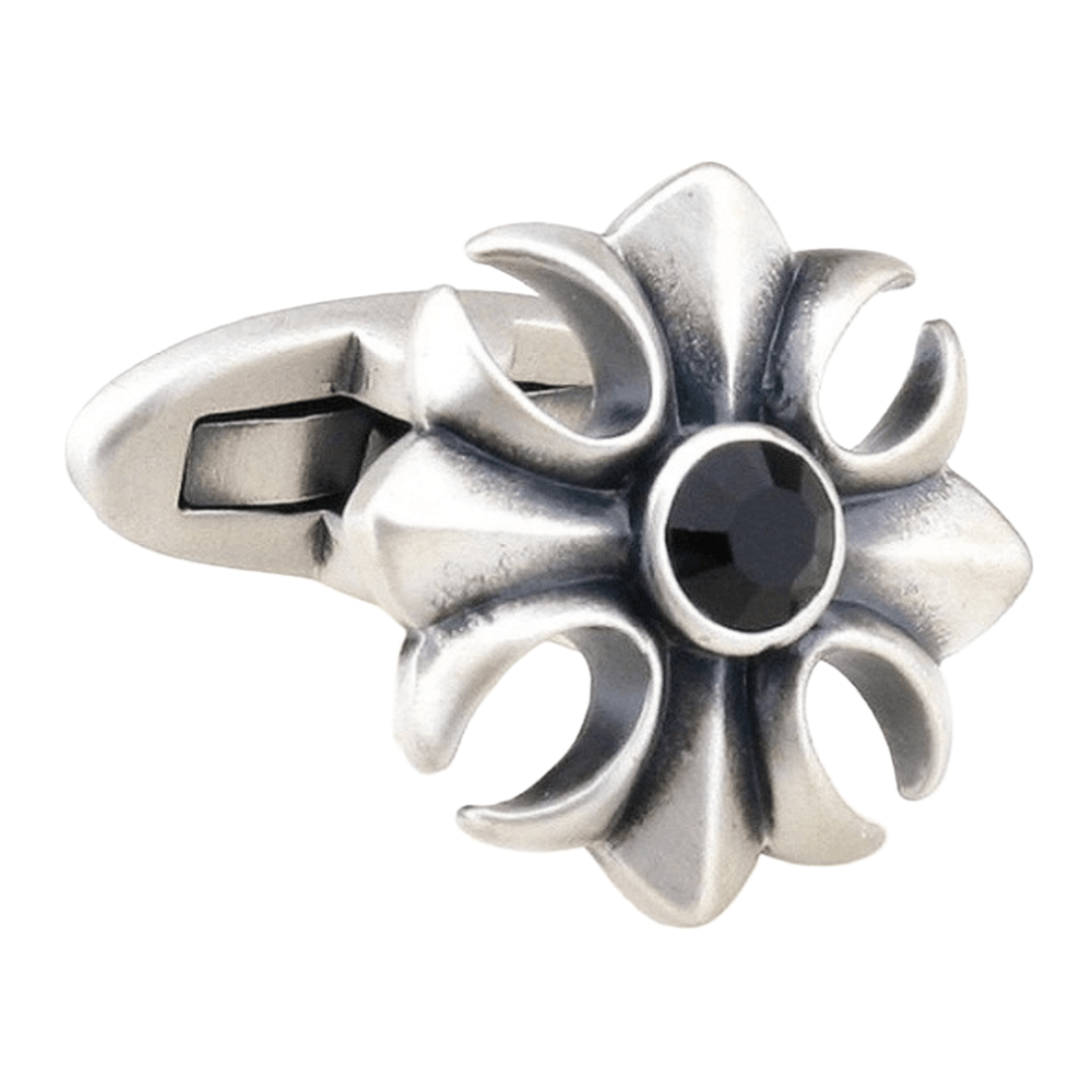 Silver/Black Vintage Crystal Flower Cuff Links