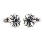 Silver/Black Vintage Crystal Flower Cuff Links