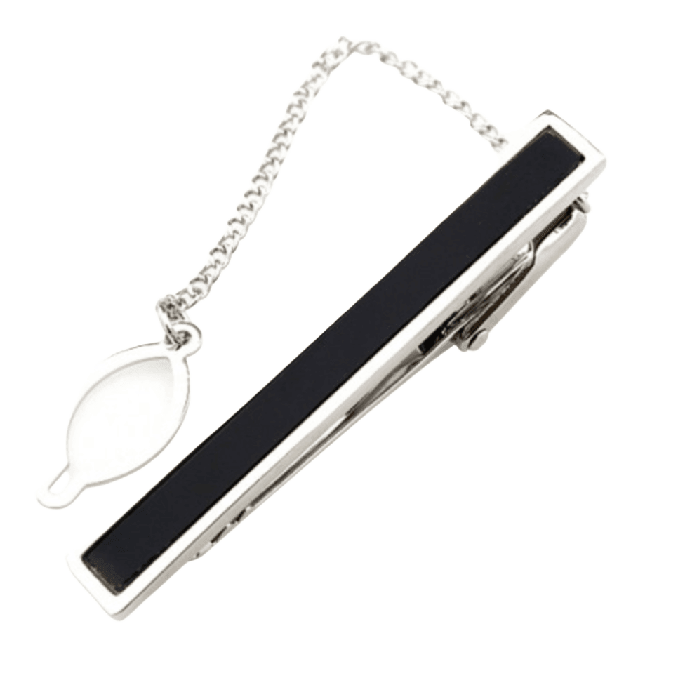 james adelin silver tie clip with black square block inside
