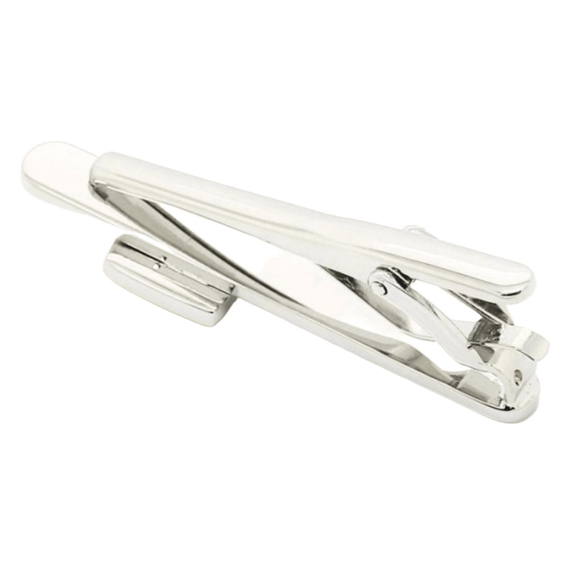 mens silver tie clip with yellow and orange badge design