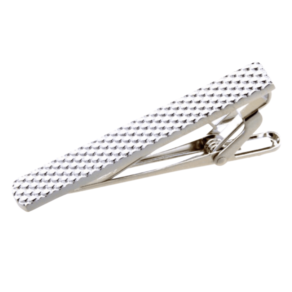 mens silver gridded tie clip a silver finish with an imprinted design of small squares