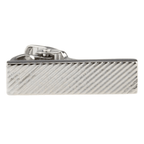 a rectangle shaped tie clip in silver with diagonal stripes on it 