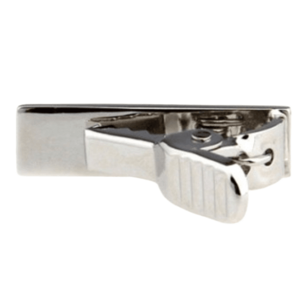 the clasp at the back of the mens tie clip in silver