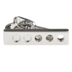 a silver tie clip with cut out circle design 