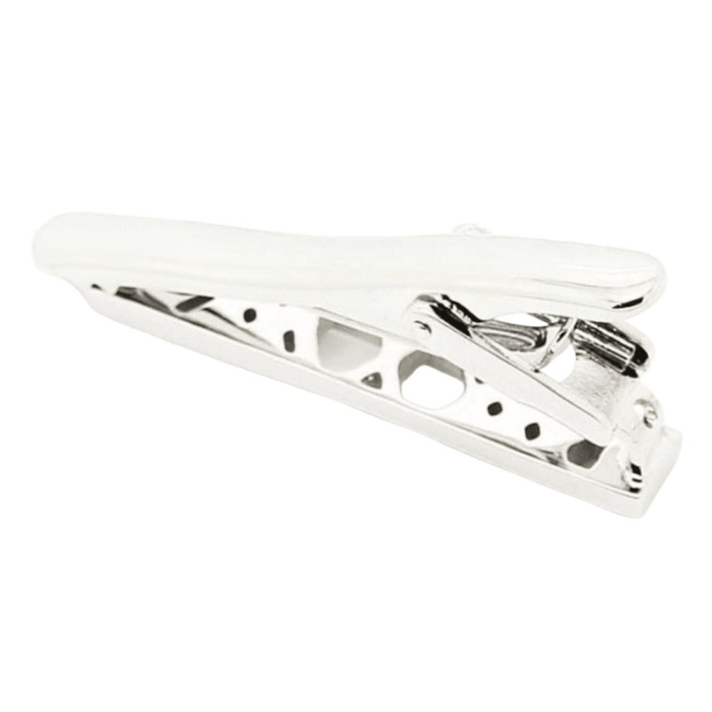 the back of the mens silver criss cross tie clip by james adelin
