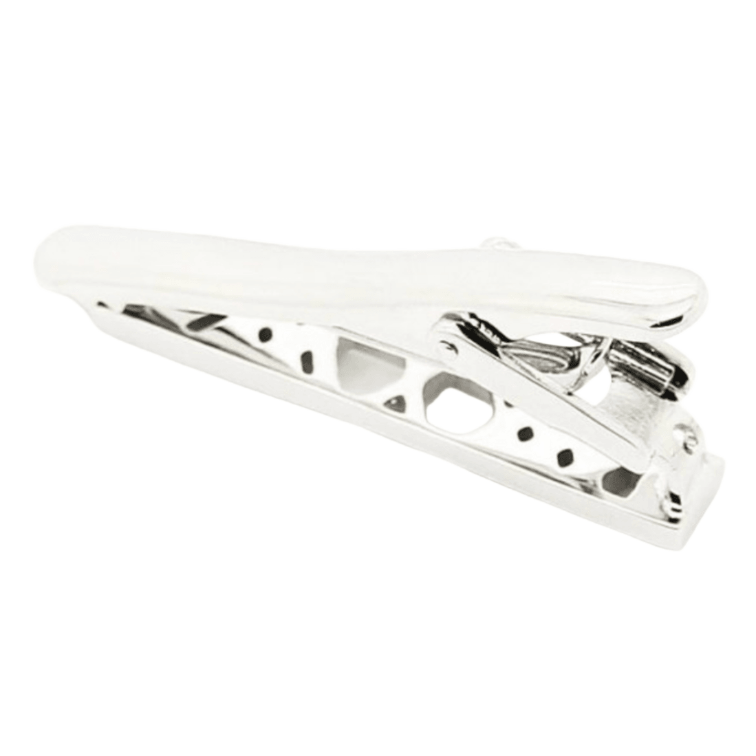the back of the mens silver criss cross tie clip by james adelin