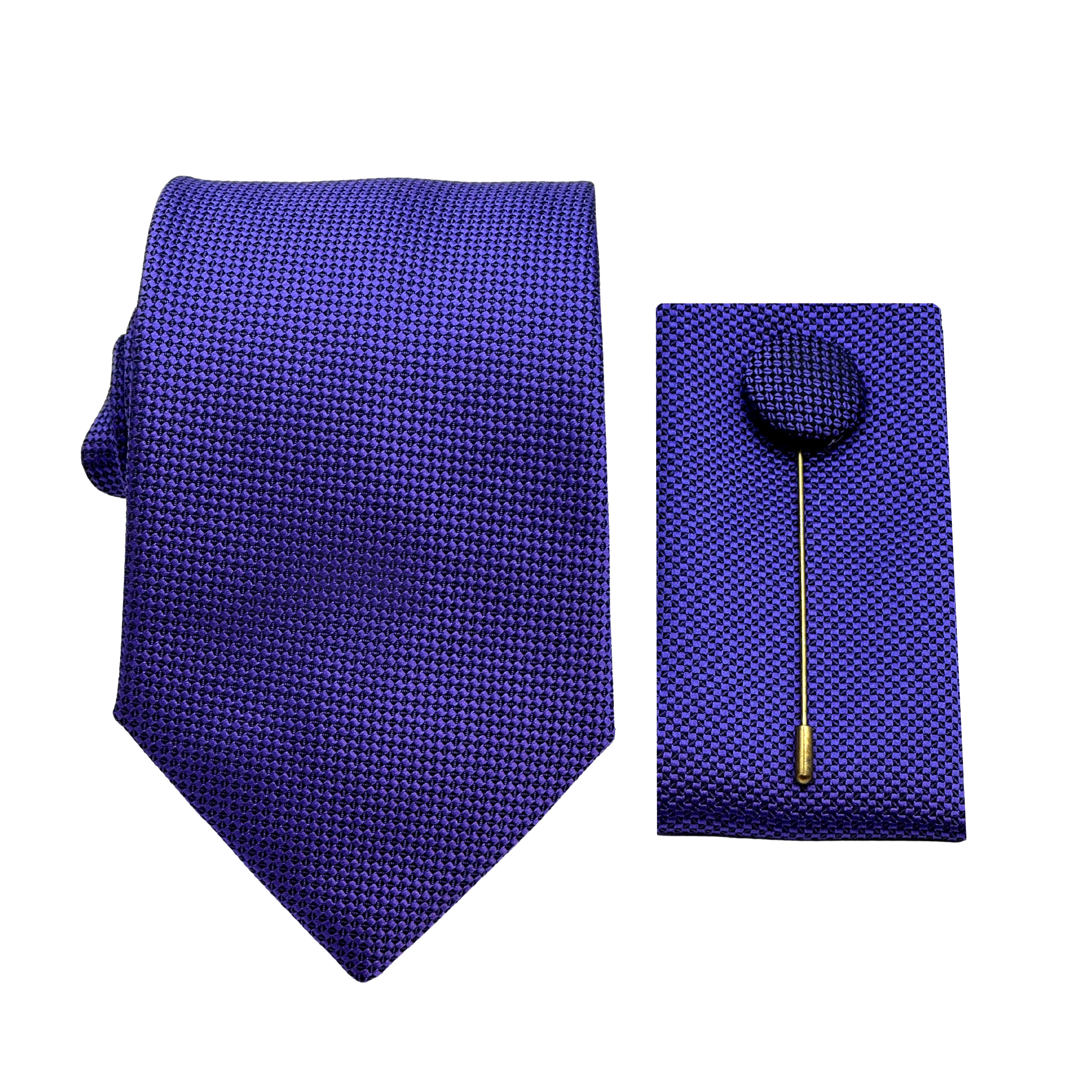 Purple Luxury Textured Weave 7.5cm Width Tie/Pocket Square/Lapel Pin Combo Set