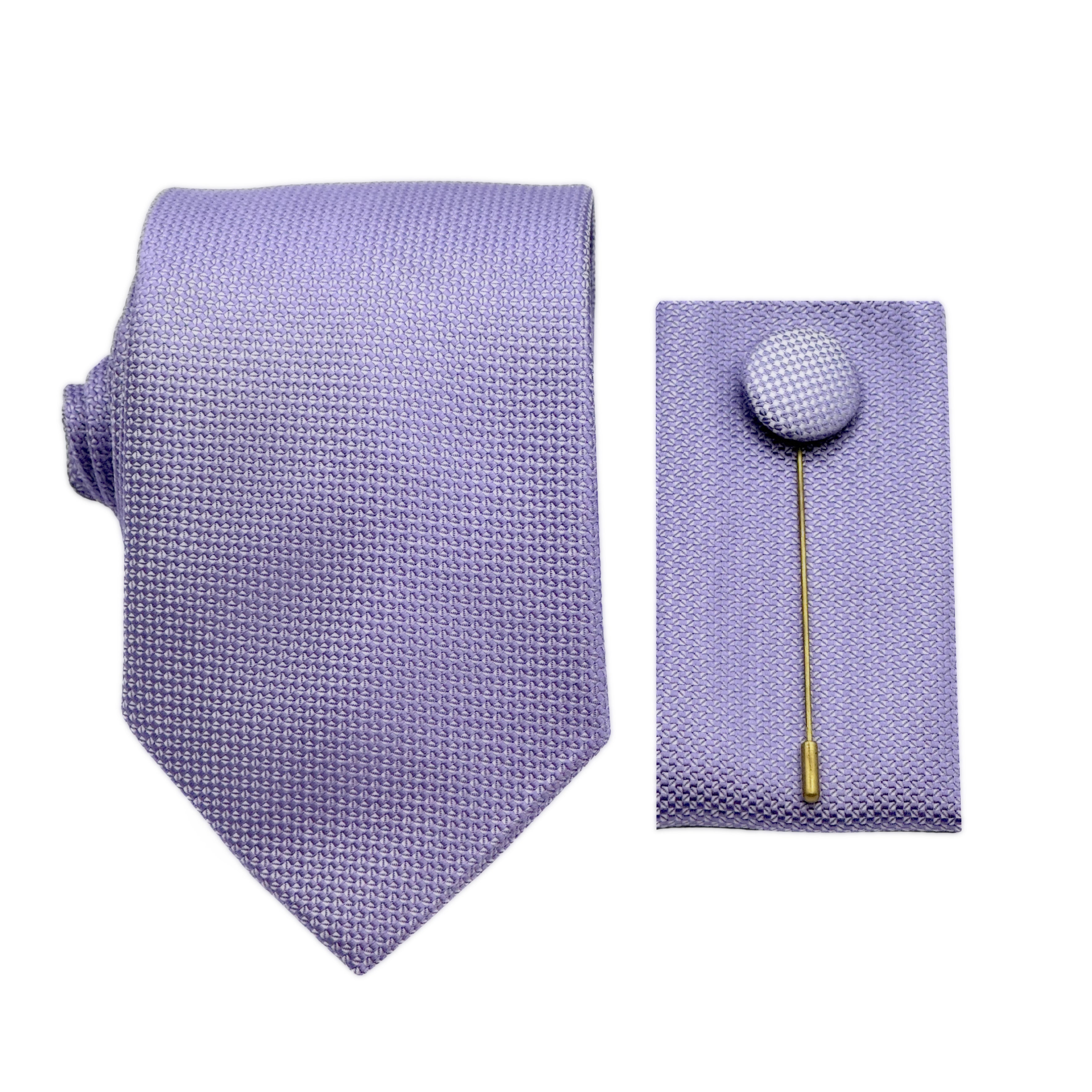Lavender Luxury Textured Weave 7.5cm Width Tie/Pocket Square/Lapel Pin Combo Set