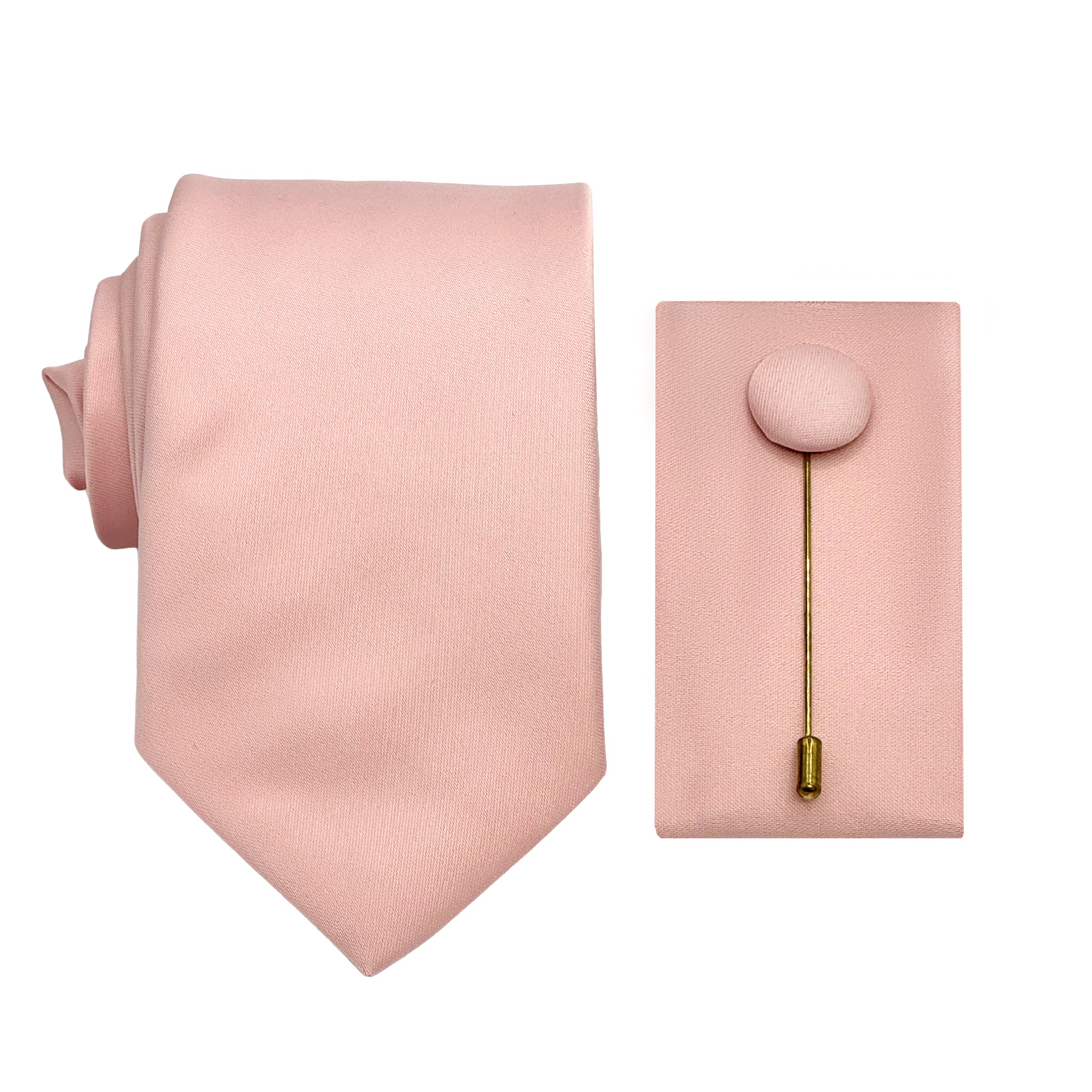 Soft Pink Luxury Satin Weave 7.5cm Tie/Pocket/Square/Lapel Pin Set