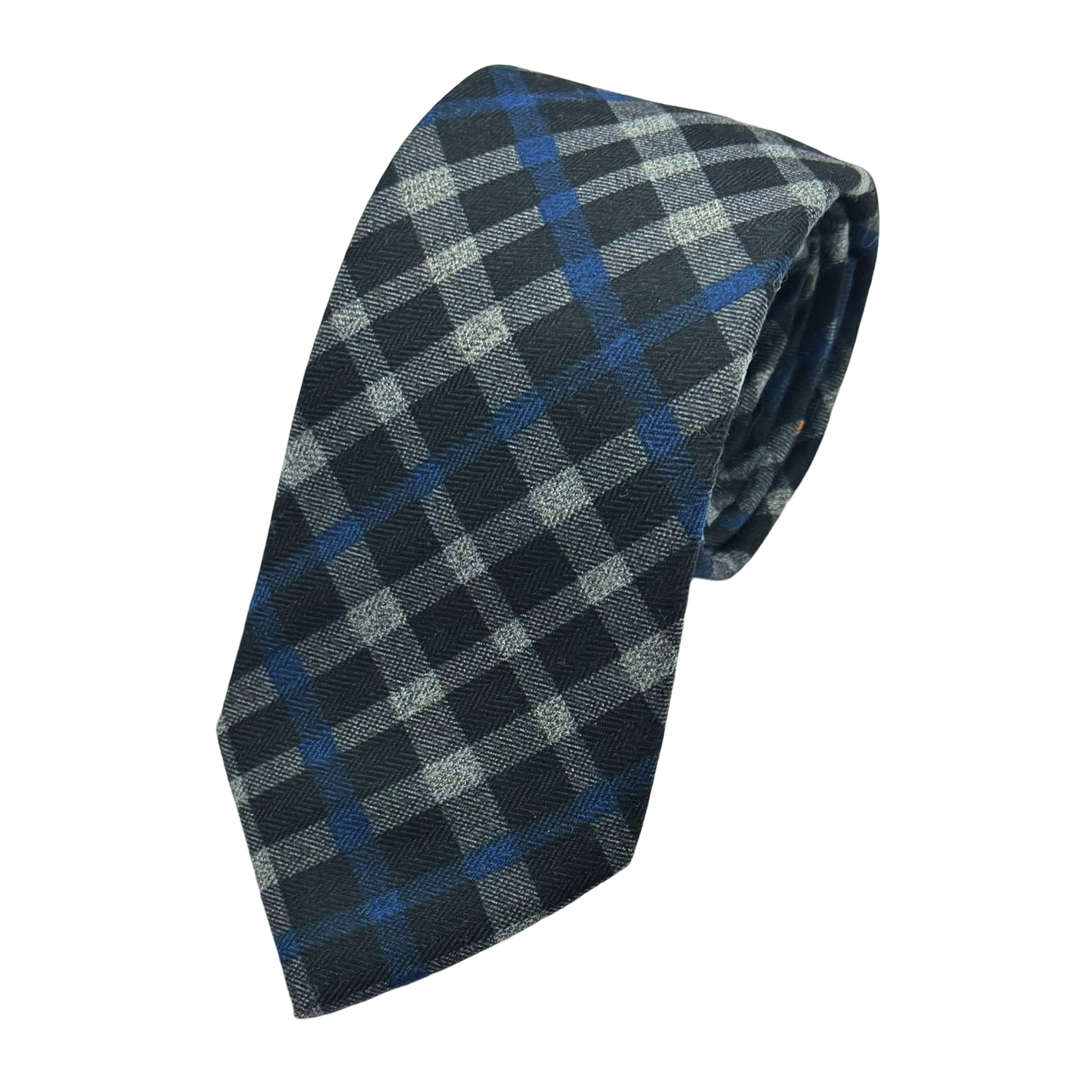 Black/Grey Mens Luxury Soft Wool Effect Check Weave Neck Tie