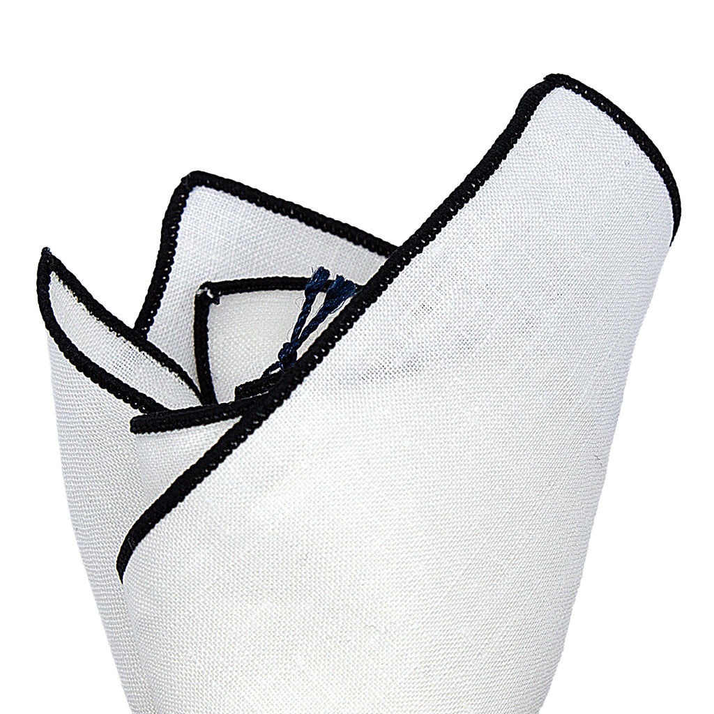 White/Black Luxury Coloured Border Pure Linen Weave Pocket Square