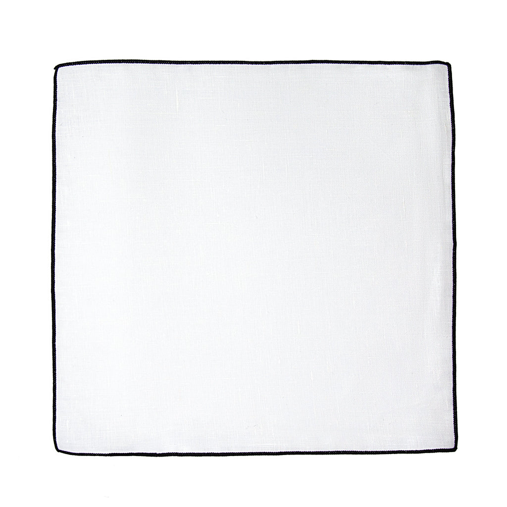White/Black Luxury Coloured Border Pure Linen Weave Pocket Square