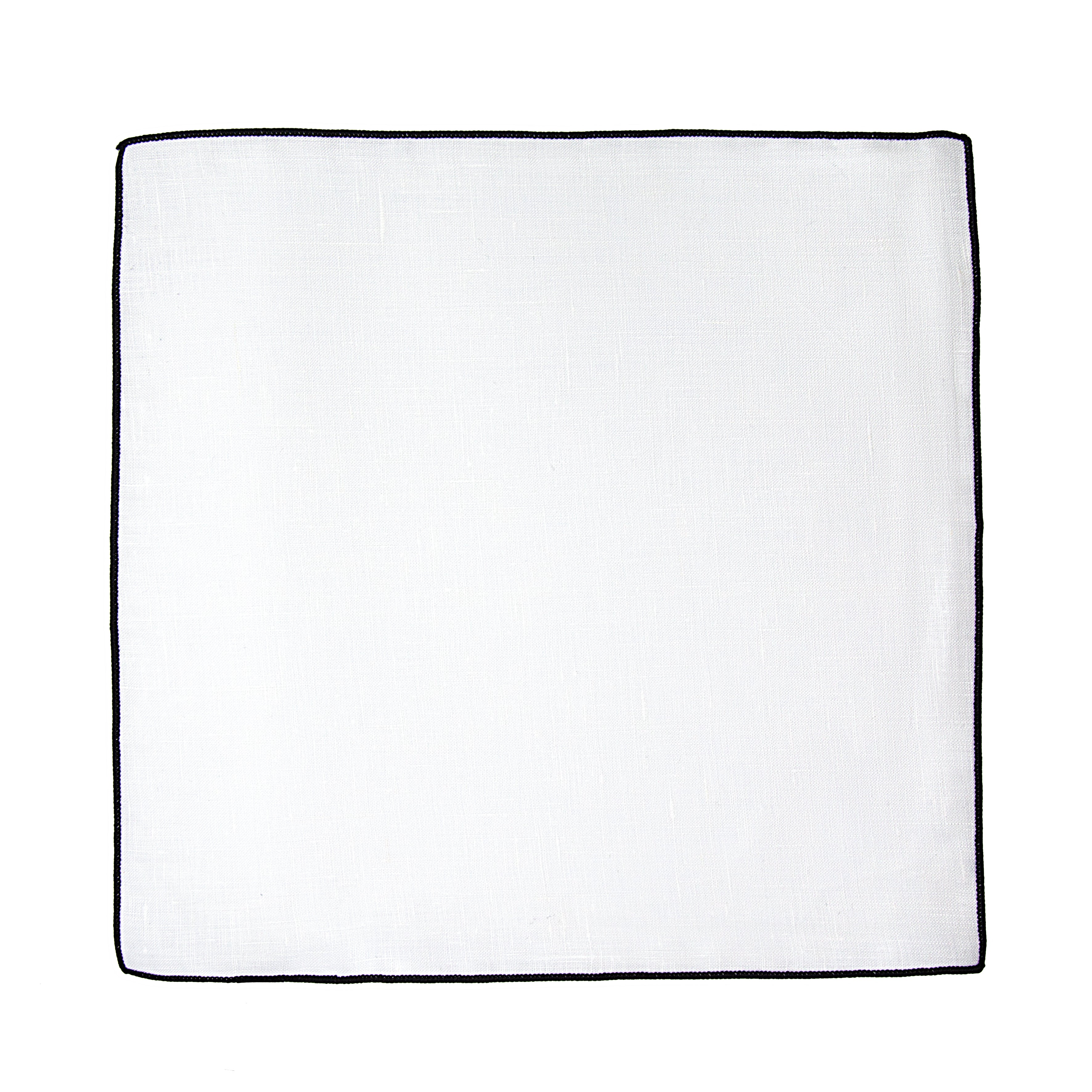 White/Black Luxury Coloured Border Pure Linen Weave Pocket Square