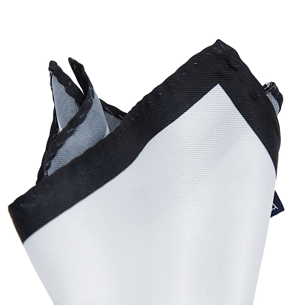 White/Black Luxury Satin Weave Coloured Border Pocket Square