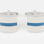 Silver/Blue Single Striped Onyx Cuff Links
